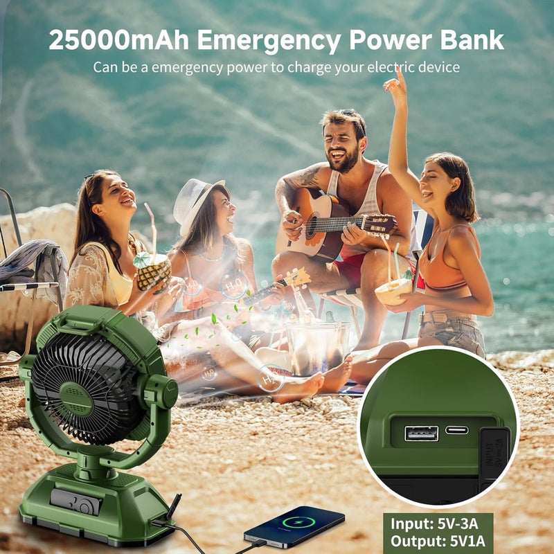 XAP Portable Misting Fan Rechargeable for Hot Weather - 9-inch Auto Swivel Camping Fan with 25000mAh USB Battery as Power Bank, Outdoor fan with 4 Mist Cooler, 7L Bucket for Patio,Fishing,Yard,Beach,Golf - Image 4